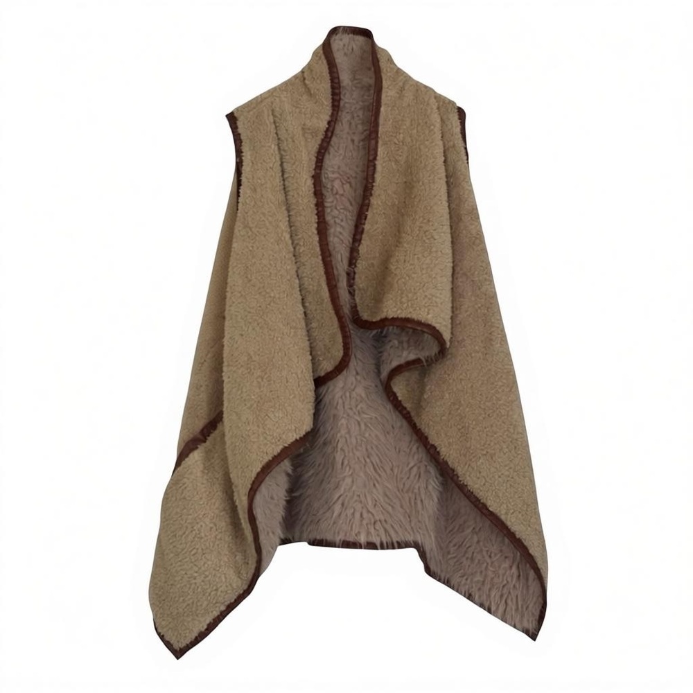 Simply Southern Tan Sherpa Lined Fleece Open Front Vest Cozy Layer Small NWOT